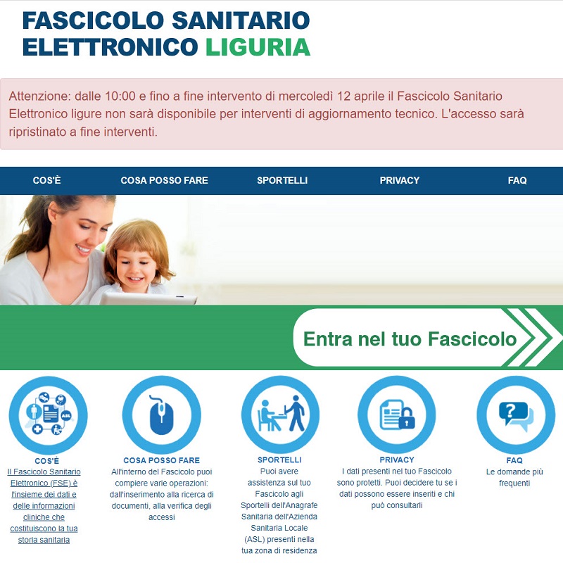 interfaccia del Fascicolo Sanitario Elettronico