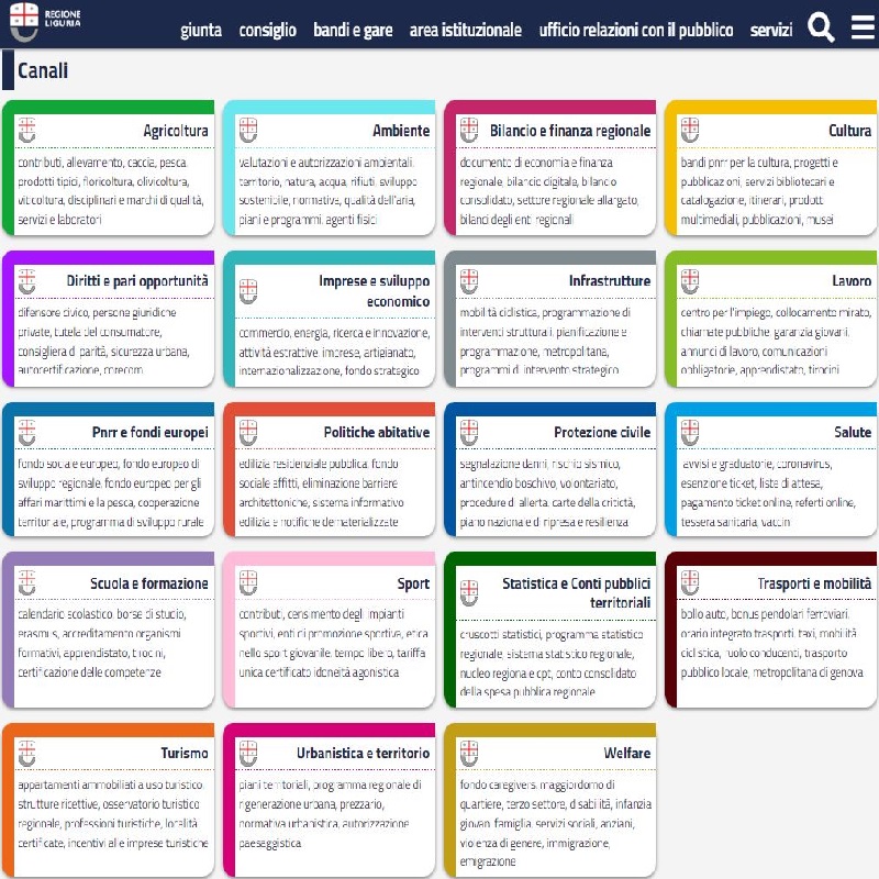 home page del sito di regione liguria